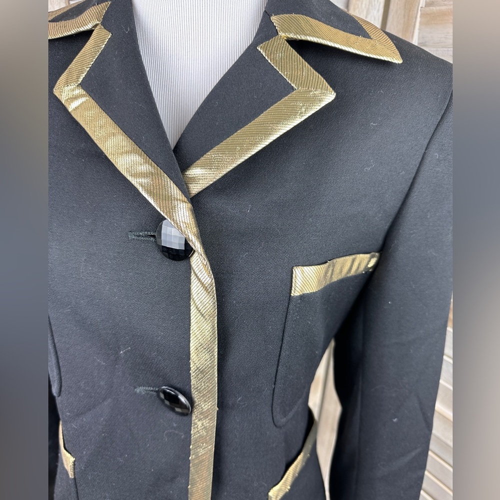 Vintage Valentino Boutique Military Gold Lame Trim Black Blazer Jacket Size 4 - Picture 4 of 9